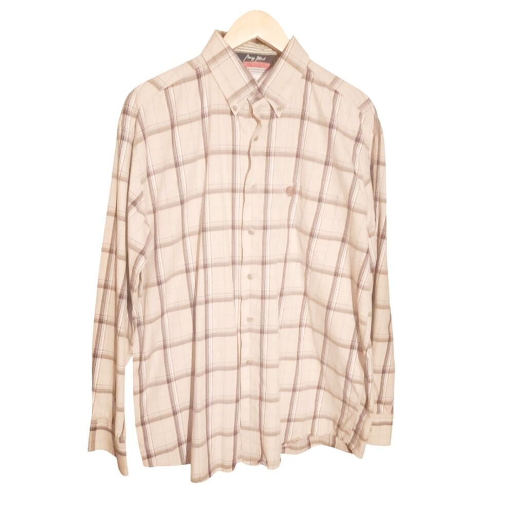 Wrangler George Strait Tan Plaid Button Down Long Sleeve Shirt Size L